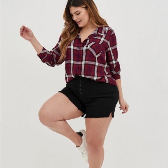 Torrid Lizzie Rayon Twill Button-Up Long Sleeve Shirt, Liv Plaid size 3 - Picture 1 of 10